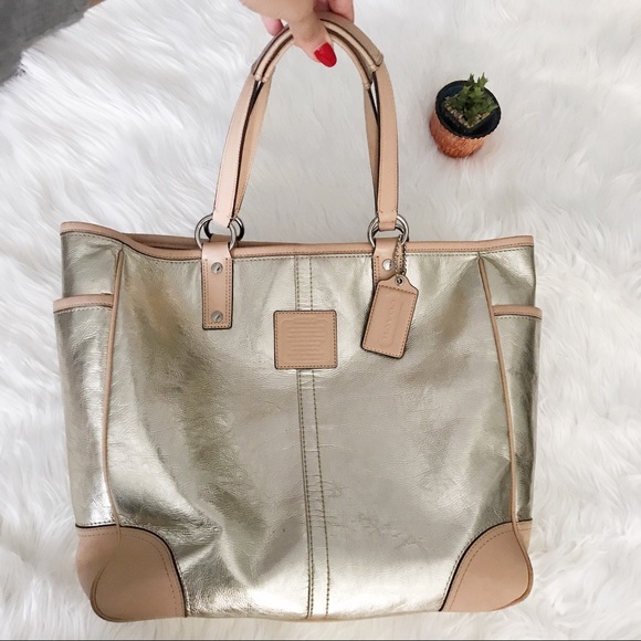 Coach Handbags - COACH Metallic Gold Leather Tote Shopper Bag Purse